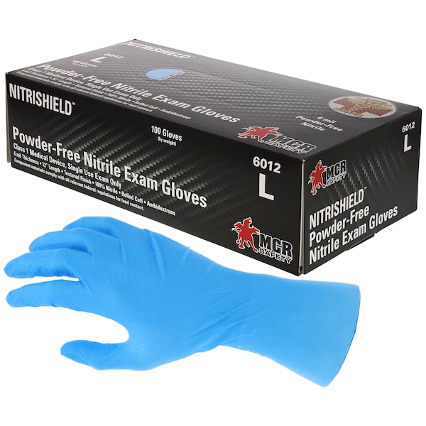 Mcr Safety Nitri-Med 6012, Disposable Gloves, 6 mil Palm, Nitrile, Powder-Free, 2XL, 1000 PK, Blue 6012XXL - main